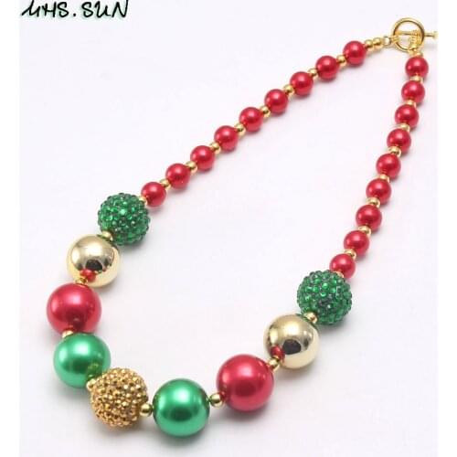 MHS.SUN Christmas Baby Girls Chunky Beads Necklace Fashion Kids/Child Bubblegum Beads Necklace For Festival Gifts 1Pcs