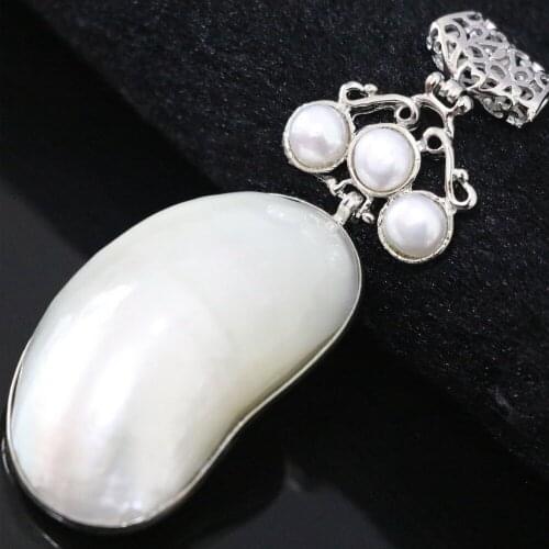 Fashion natural white mother shell approx oval pendant making necklace large jewelry B1127