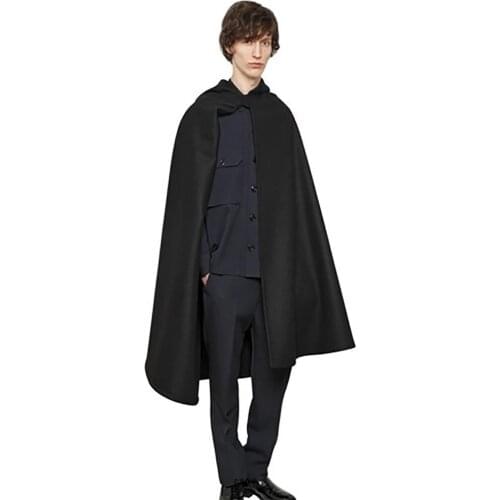 Yamamoto mens woolen coat cloak windbreaker loose hood