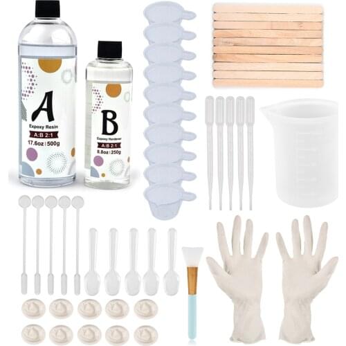 2:1 Clear AB Epoxy Resin Glue Kit Set Measuring Cup Dropper Wooden Stick Gloves Tools For DIY Silicone Mold Resin Jewelry Making