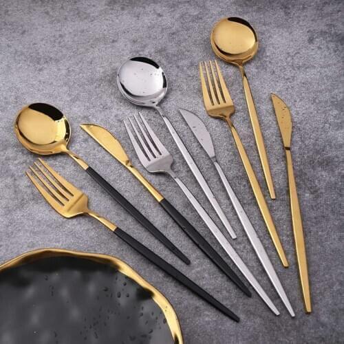 4 Pcs/set Black Gold Tableware Cutlery Set Stainless Steel Dinnerware Flatware Set Dinner Knife Fork Spoon Kitchen Utensils