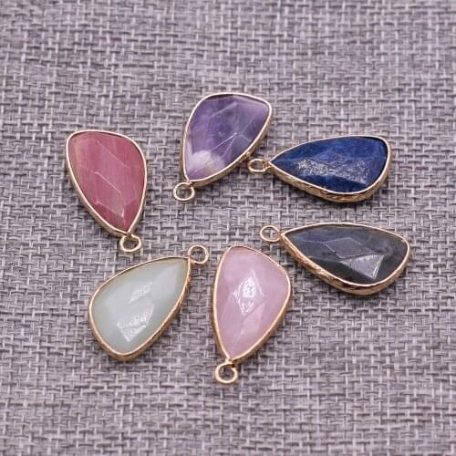 2Pcs Natural Stone Amethysts Pendant Golden-plated Lapis lazuli Crystal for Charms Jewelry Making Necklace Earring 14x26mm