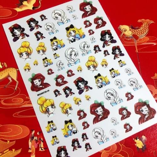 Newest Beauty cartoon girl 3d Nail art sticker Nail decal stamping export japan designs rhinestones decorations MG20