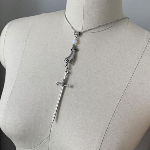 Sword Necklace Victorian Hand-Katana-Sword Pendant-Fantasy Necklace-Goth-Avant