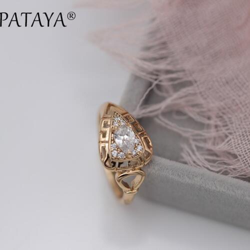 PATAYA New Women Rings Water Drop Natural Zircon Hollow Rings 585 Rose Gold Wedding Fashion Jewelry Party Fine Cute Love Gifts