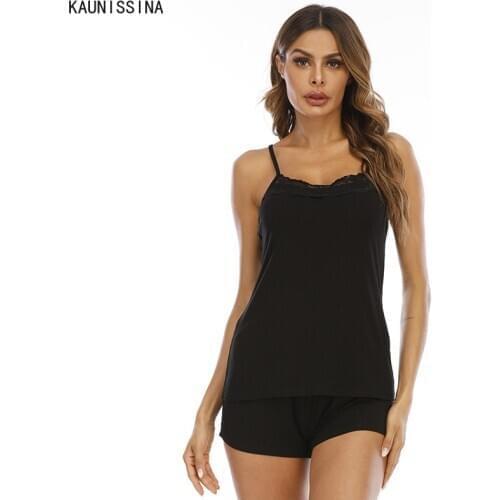 Women Sexy Sleepwear Summer Pajamas Set 2 Piece Loungewear V-Neck Sleeveless Solid Camisole Tops Shorts Pajama Suit Homewear