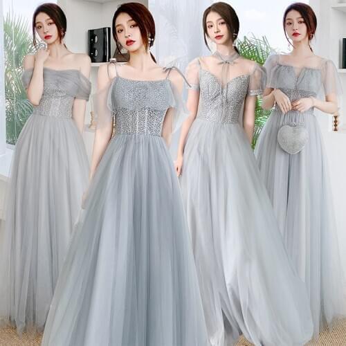 Bridesmaids Dresses Illusion Off The Shoulder Strapless Sequined Lace Pleat Embroidery A-Line Tulle Lady Wedding Party Gown E181