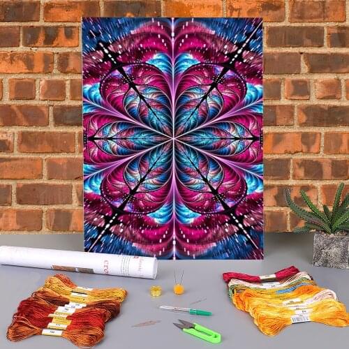 Flower Mandala Pre-Printed 11CT Cross-Stitch Complete Kit DIY Embroidery DMC Threads Sewing Handicraft Craft Adults