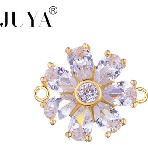 Supplies For Jewelry Wholesale 5pcs / 10 pcs AAA Cubic Zirconia Crystal Flower Charm Pendant Connectors For DIY Women Jewellery