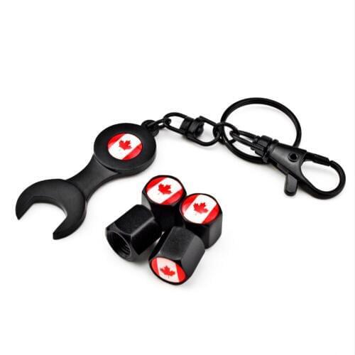 Dust-proof Wheel Valve Stems Caps & Wrench Canada Flag Logo Custom for Toyota Proda Corolla 2014 Auris Camry Verso Hilux Tundra