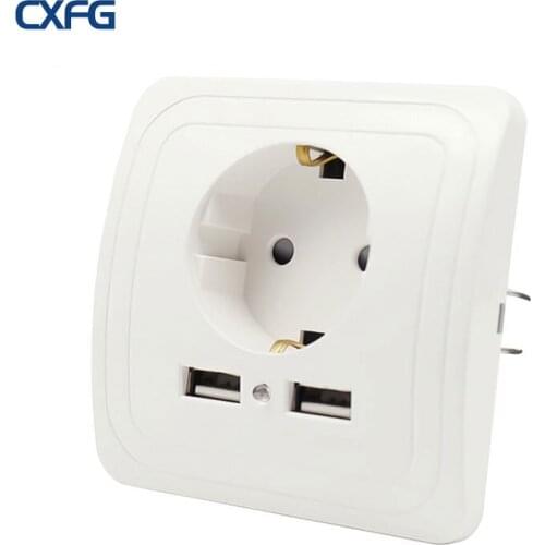 CXFG EU Power USB Socket, Socket With USB Charging Port 2.1A PC Panel Russia Spain Wall Socket 16A White Gold Silver Socket