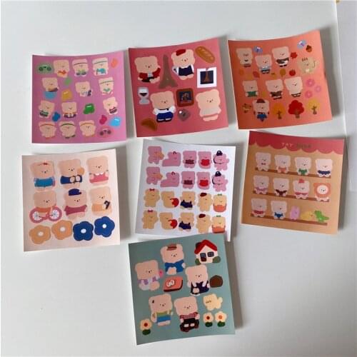 Korean Ins Cartoon Bear Super Cute Stickers Sealing Post It Notebook Mobile Phone Computer Stationery Kawaii Decorative Sticker
