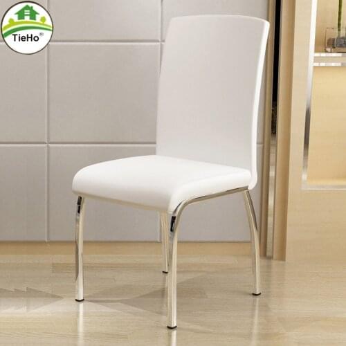 TieHo 2pcs/lot Kitchen Dining Chair Leather Backrest Chair Silver Stainless Steel Legs White Black Seat Home Furniture
