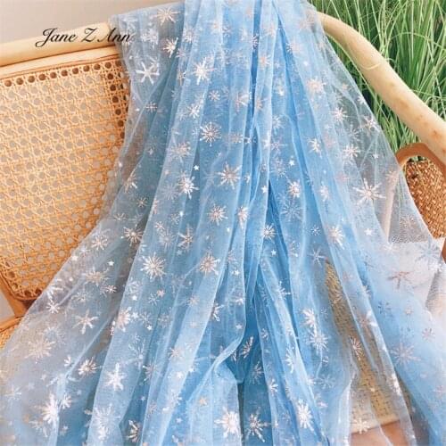Blue snowflake gauze glitter background yarn cloth studio home shooting photography props 1.5x 5m