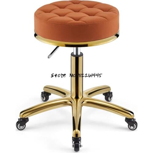 Beauty Stool Barber Shop Chair Rotating Lift Round Stool Barber Shop Work Stool Pulley Stainless Steel Hair Cutting Stool