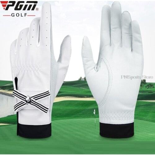 Pgm Premium Leather Womens Golf Gloves 1Pair Left Right Hands Sports Gloves Ladies Anti-Slip Training Mittens With Bowknot