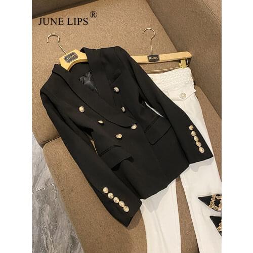 2021 Dusty Pink Purple Green Blue Nude Black White Red Blazer Jacket Womens Gold Buttons Double Breasted Blazer Outer