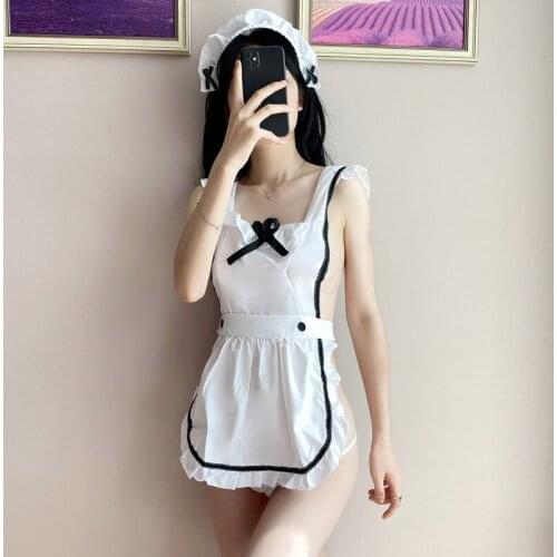 Womens Femme Lingerie Sexy hot Parties Maid Dress Retro Apron Kitchen Cooking Cleaning Dress Cosplay Sexy Costume Halloween