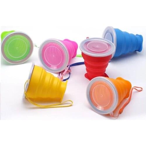1Pc 240ml Portable Silicone Retractable Folding Cup With Lid Telescopic Collapsible Drinking Cup Outdoor Travel Water Cup