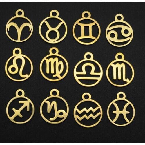 10pcs/lot 100% Stainless Steel Zodiac DIY Jewelry Charms Wholesale Super Quality OEM Design Charms OEM Order Accepted
