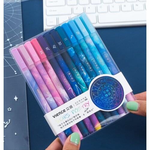 12pcs Twelve Constellation Gel Pen Kawaii Starry Sky Pen Cool Pens 0.5mm Black Ink Office School Supplies Cute Stationery