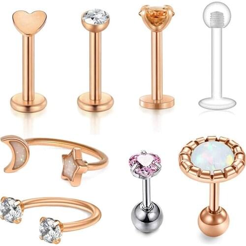 16g Helix Cartilage Earring Tragus Studs Earrings CZ Flower Style Spiral Twisted Barbell for Women Girl 8 Pcs