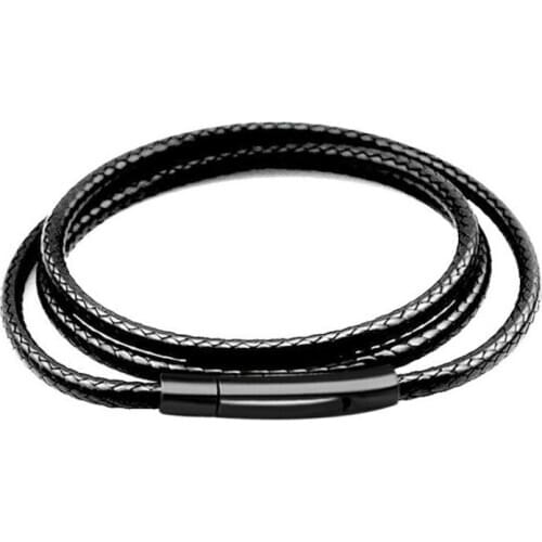 2mm 3mm Mens Womens Black Braided Leather Cord Stainless Steel Secure Clasp Chain Necklace for Pendant DIY Jewelry 60cm 70cm