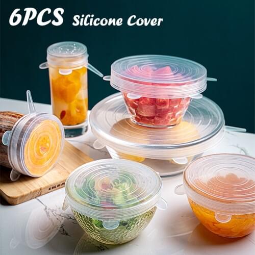 6 Pcs/Set Reusable Silicone Food Wrap Stretch Vacuum Durable Seal Cover Saran Wrap Food Fresh Bowl Pot Keeping Sealed Lids New