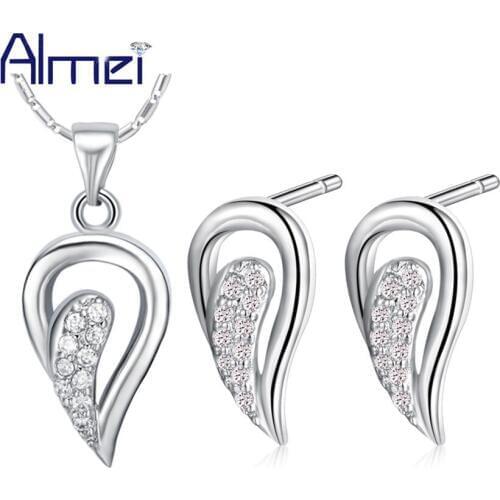 Almei Prmotion Fashion Bridal Accessories Pendant Necklaces Crystal Silver Jewelry/Earrings for Women Dresses Jewelry Sets T206