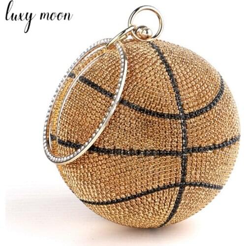 Basketball Bag Gold Crystal Rhinestone Clutch Purse and Handbag Luxury Wedding Famous Brand Chain Crossbody Bag for Women ZD2147
