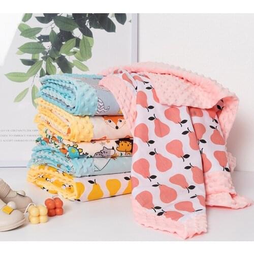 110x150 Baby Blanket Soft Minky Bedding Swaddle with Double Layer Dot Back Receiving Blanket Nursery Stroller Crib Newborn Quilt
