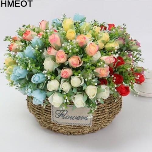Really touch artificial flowers rose buds Small bouquet wedding background wall wreath decoration material home decor flower