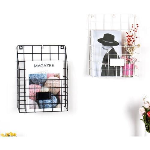 Home Storage Wall Hanging Iron Grid Book Newspaper Holder Office Decoration School Store Display Simple Stationery Study Desk