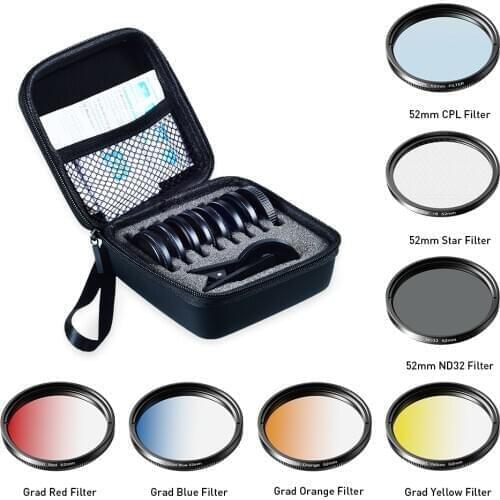 APEXEL 52mm 7in1 Gradual Filter Lens Kit CPL Star Gradient Red Yellow Blue Camera Filters Phone Lens For all smartphones 52UV-G