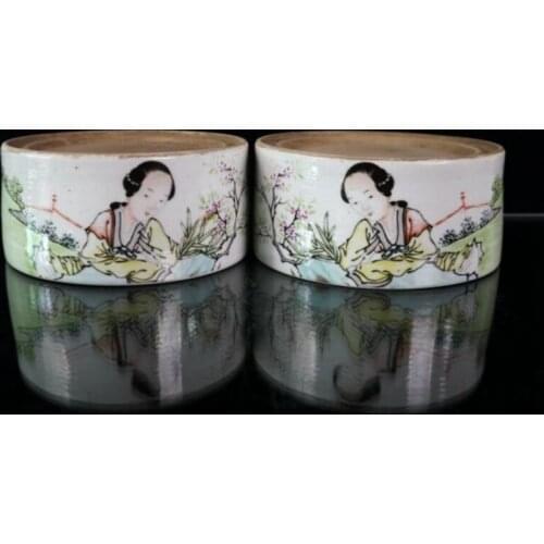 China Pastel ceramic beauty Inkstone crafts statue A pair