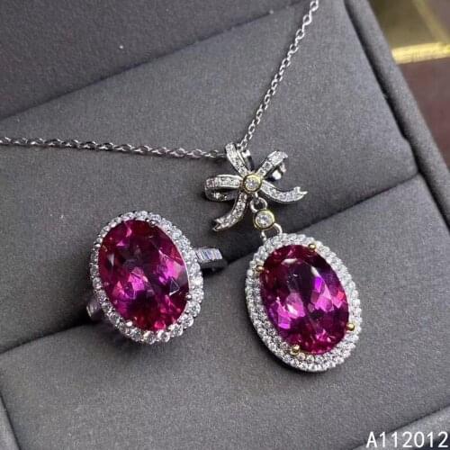 KJJEAXCMY fine jewelry 925 sterling silver inlaid Natural pink topaz new luxury pendant ring girl suit support test with box