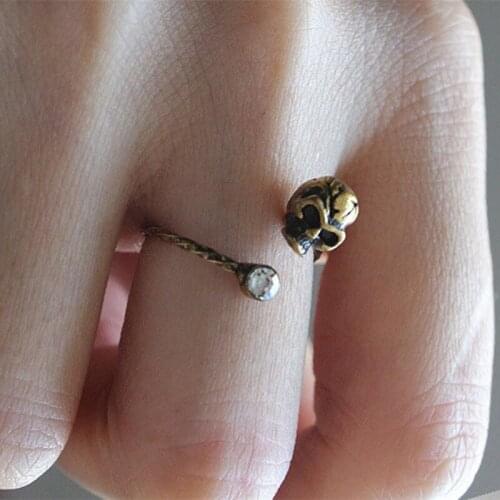 Fashion rhinestone and skull ring, Adjustable ring ghost head rings for women wholesale