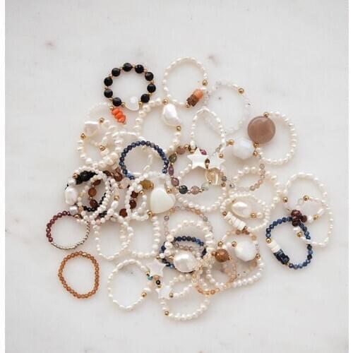 Fashion Freshwater Pearl Rings for Women Handmade Bohemian Jewelry Elastic Adjustable Natural Stone Wedding Ring Party Gifts