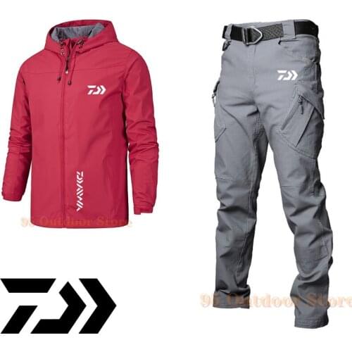 Daiwa Fishing Set Solid Breathable Mens Suit Hooded Fishing Clothes Casual Fishing Suit for Fishing Wear Waterproof Windproof