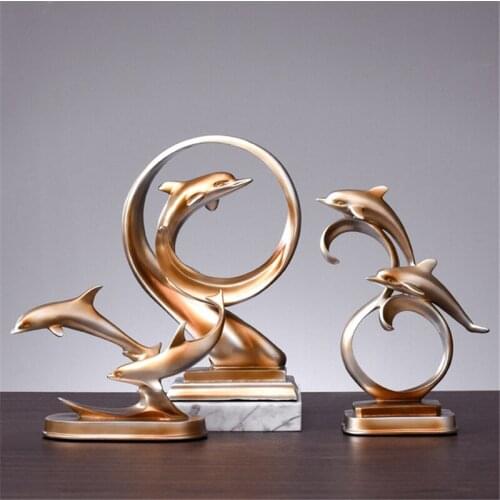 Creative Resin Dolphin Crafts Animal Statues Home Office Restaurant TV Table Decorations European American Style