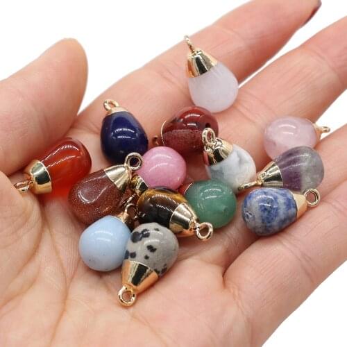 1pcs Natural Agates Quartz Crystal Gold Sand Rose Quartzs Fluorite Stone Pendant for Jewelry Making DIY Nacklace Size 10x18mm