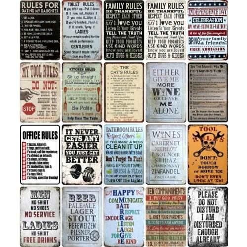 Vintage Metal Plate of Rules for Dating My Daughter Toilet Family My Tool Office Rule for Bar Decoration Kitchen Home Wall Decor