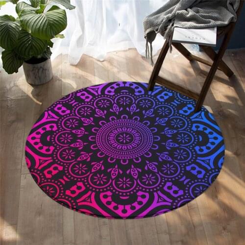 Fashion Mandala Round Carpet Kids Room Bohemian Feathers Area Rugs Mat Pink and Blue Tapete For Living Room Round Carpet-004