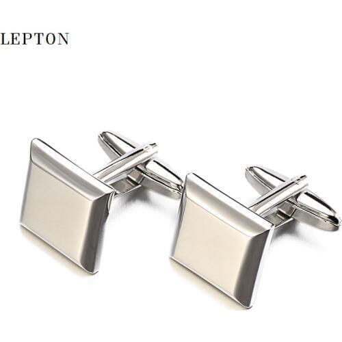 Men Business Silver color Square Blank Cufflinks For Mens Shirt Cuffs Cuff links Lepton Classic blank cuff gemelos With Gift Box