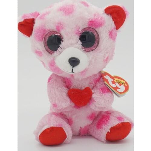 New 6 ‘’15cm Ty Beanie Stuffed Animals Sweetikins the Pink Teddy Bear Holding Heart Collectible Doll Big Eyes Soft Toys Gift