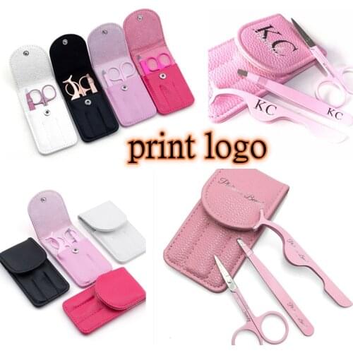 New Eyelashes Clip Curl Kit Beauty Makeup Set Fake Eyelash Curler Curling Tweezers ScissorsApplicator 4colors leather case