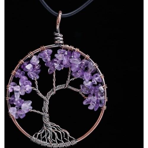 Tree of Life Necklace 7 Chakra Stone Beads Natural Citrine Purple semi-precious s Necklace Leather Chains Women Christmas Gifts