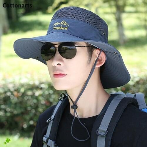 Fashion Letter Embroidery Wide Brim Fishing Cap Summer Mens Boonie Bucket Hats Hiking Sombrero Gorro Outdoor Wide Brim Sun Hats