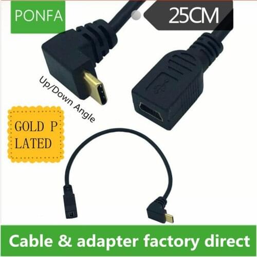 Gold-plated USB3.1 90degreedeg; upper-bend Type-C revolving Mini 5pin female phone cable extension cable adapter