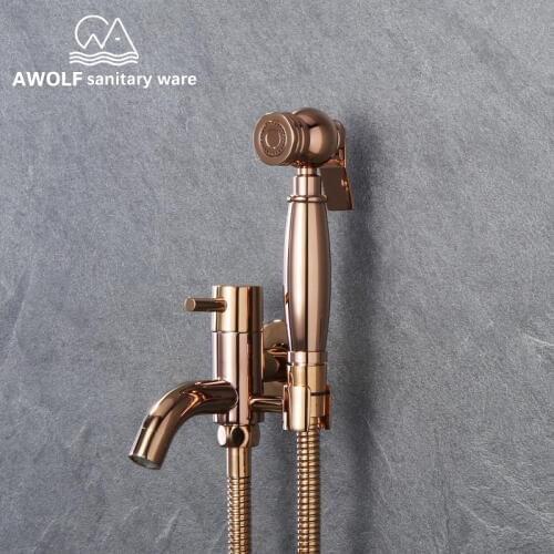 Rose Gold Toilet Hand Held Bidet Sprayer Solid Brass Douche Kit Faucet Sprayer Shattaf Shower Set Bathroom Use AP2211